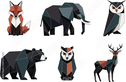 Geometric Animals Set Isolated on White Background