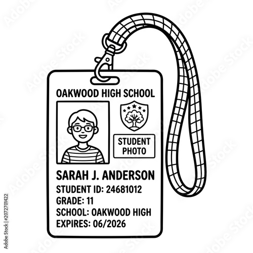 School ID Badge: Student portrait, name, ID, grade, expiry
