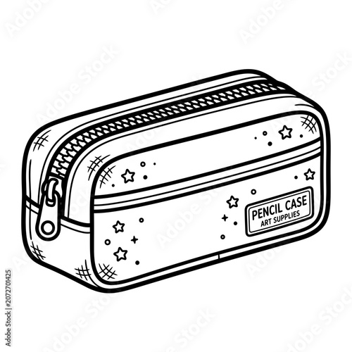 Simple Pencil Case Drawing with Stars and Label