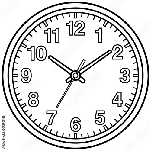 Simple Analog Clock Face Outline, Time Concept Illustration