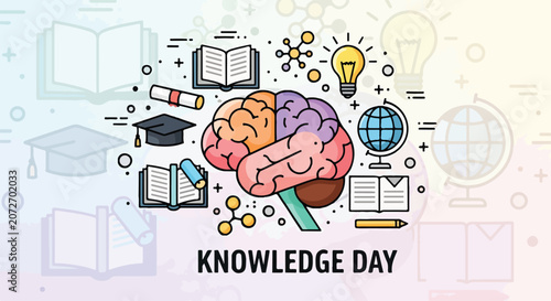 Foto A colorful illustration of a brain surrounded by education icons