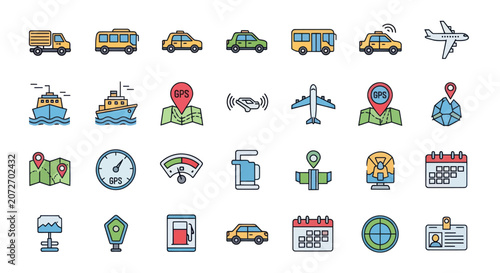Collection of Transportation and Navigation Icons.