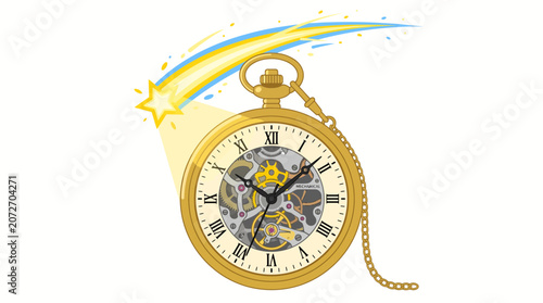 Golden Pocket Watch with Shooting Star Trail - Time Concept