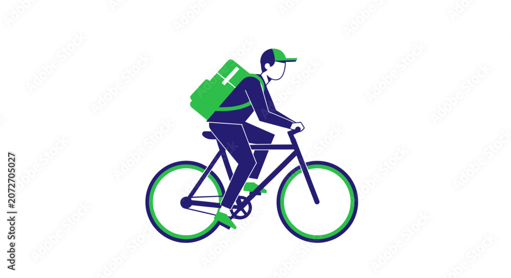 Fototapeta premium Delivery man riding a bicycle fast.