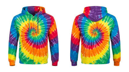 Rainbow Spiral Tie Dye Zip Up Hoodie Ghost Mannequin Mockup Front and Back View isolated on plain background