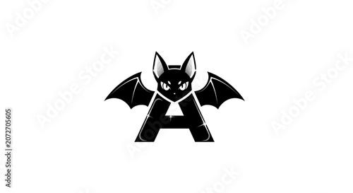Black bat design combined with letter a vector illustration on white backdrop