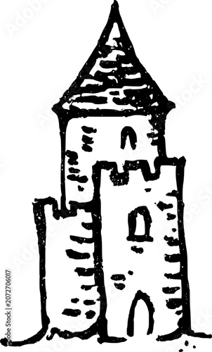 Hand Drawn Castle Tower Vector Drawing