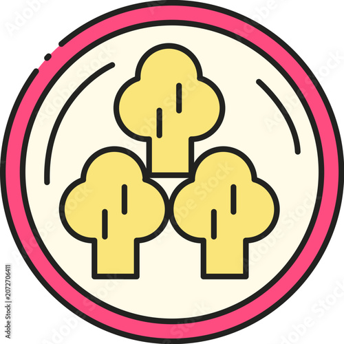 Minimalist Vector Icon Representing Broccoli Florets Served on a Round Plate for Healthy Diet and Fresh Nutrition Concepts