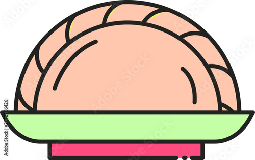 Minimalist Vector Illustration of a Single Steamed Dumpling Served on a Small Plate for Asian Culinary Design and Restaurant Menu Concepts