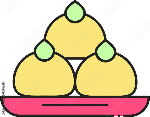 Minimalist Vector Illustration of Traditional Indian Sweet Modak Served on a Platter for Festive Celebrations and Religious Ceremonies