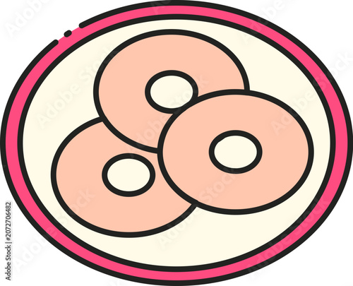Minimalist Line Art Icon Featuring Three Simple Round Doughnuts Arranged on a Serving Plate for Bakery and Breakfast Branding Projects