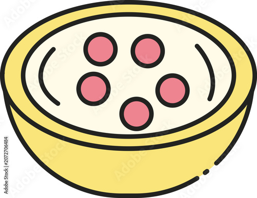 Minimalist Vector Illustration of a Creamy Soup Bowl with Pink Toppings for Culinary Design Projects