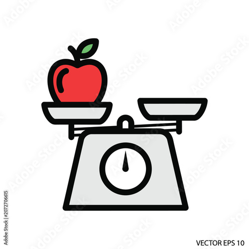 Scale Icon with Fresh Red Apple for Diet and Nutrition Tracking