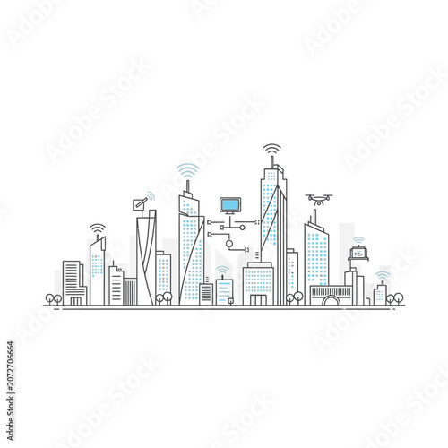 Smart City Infographic Concept with Wireless Technology Connectivity