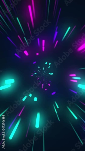 Neon light speed tunnel abstract motion background