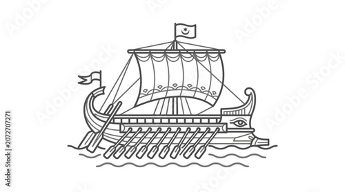 Canvastavla Ancient Greek trireme galley ship with sail and oars.