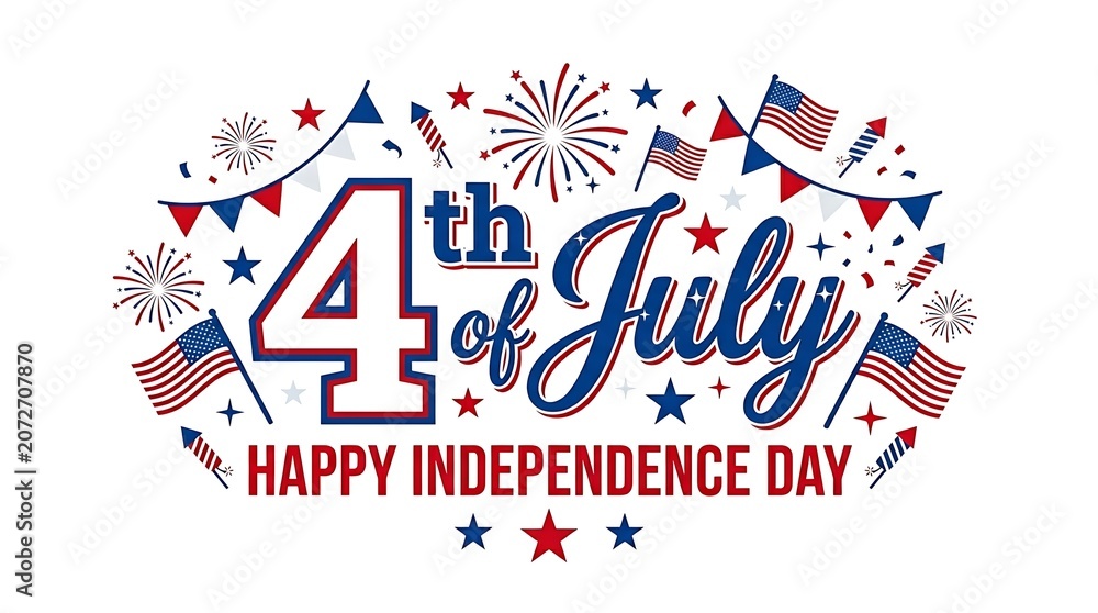 Obraz premium 4th of july independence day greeting card design isolated on white background
