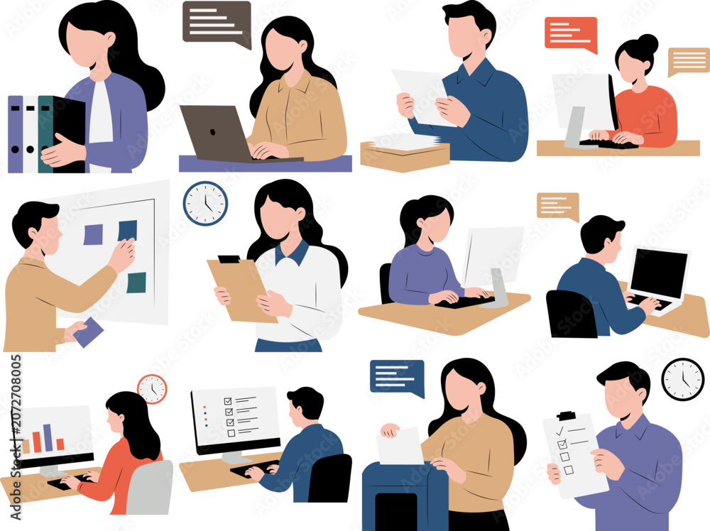 Fototapeta premium Handrawn Office Administration Illustration 
