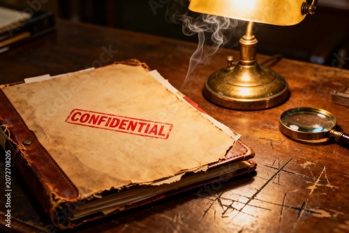 Vintage Confidential File on Wooden Desk