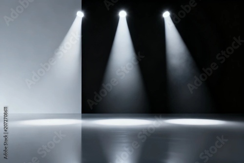 Three Spotlights on a Reflective Stage