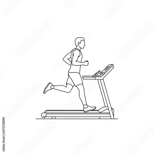 Treadmill Runner Line Drawing of Man Training in a Gym