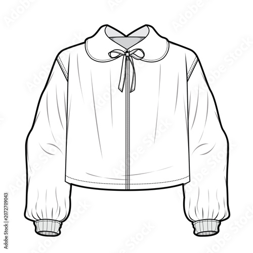 Φωτογραφία Cropped Blouse 2D with Peter Pan Collar and Long Sleeves Fashion Flat Sketch