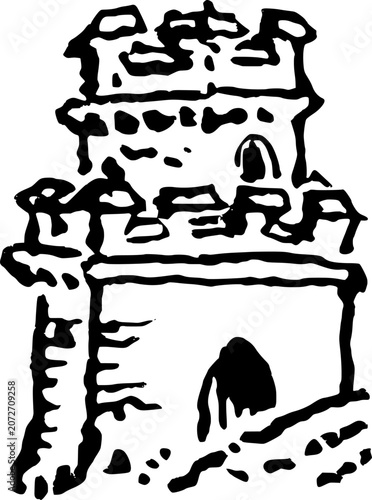 Hand Drawn Castle Keep Vector Line Art