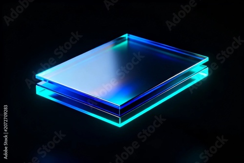 Glowing Blue Glass Panels on Black