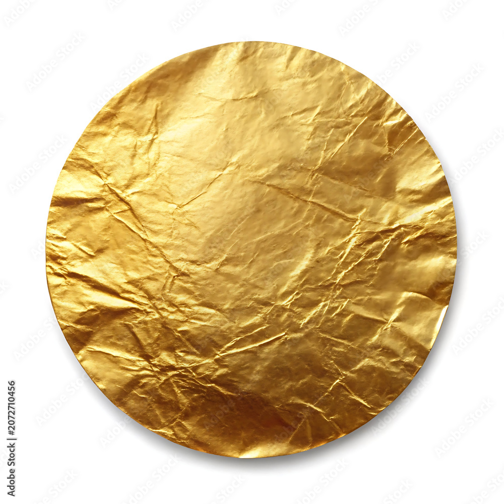 Fototapeta premium Gold foil texture circular shape isolated on white background