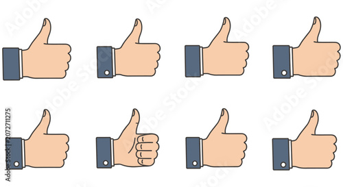Εκτύπωση καμβά Thumbs up Hand Gestures A Collection Of Vector Illustrations On White Background