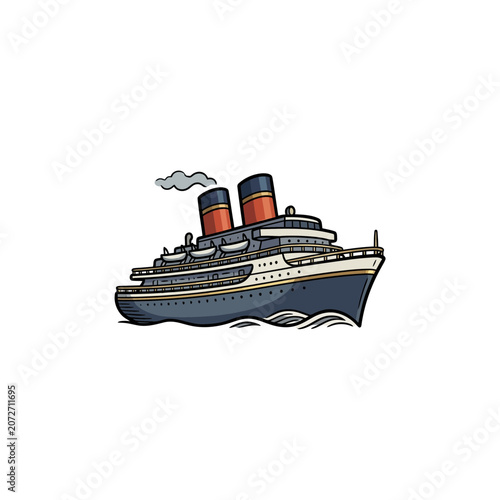 Foto Grand Ocean Liner Ferry With Red Smokestacks Cream Hull Dark Blue Bow And Ocean