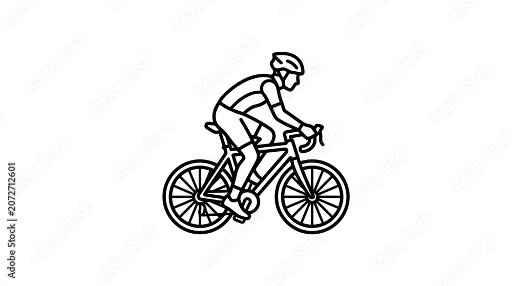 Fototapeta premium Minimalist cyclist riding road bicycle line art icon.