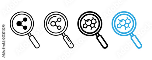 Tableau sur toile Vibrant flat-style illustration showing four magnifying glasses examining differ