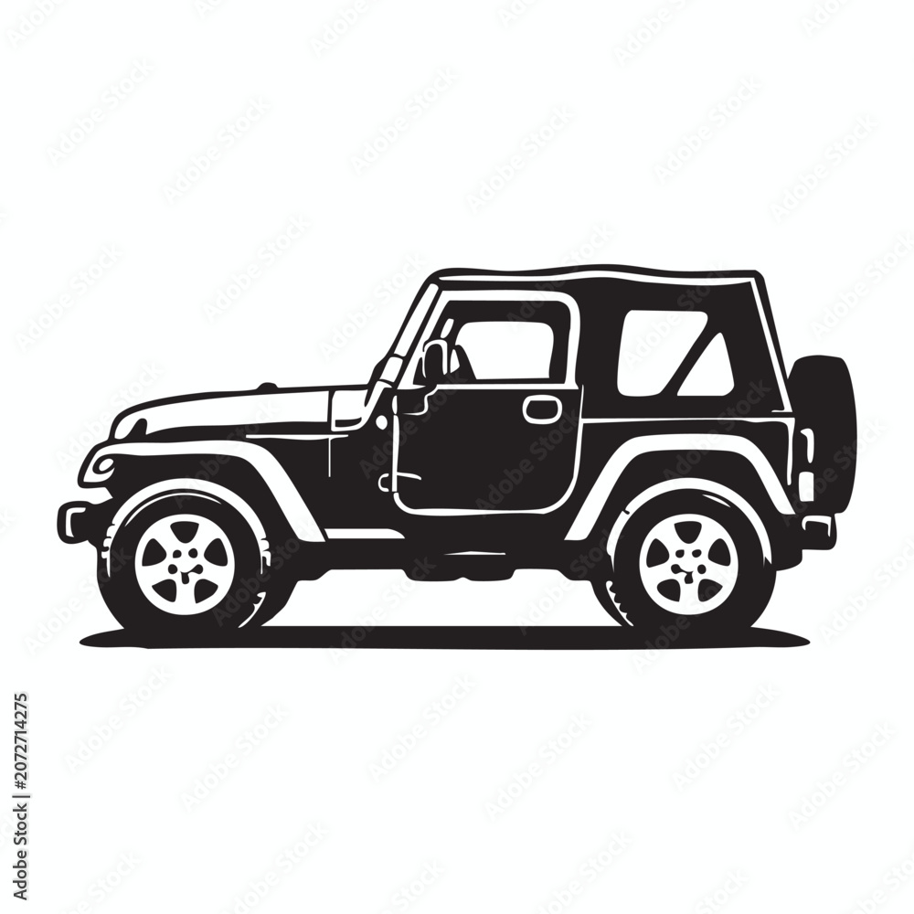 Fototapeta premium Jeep Wrangler TJ Side View Silhouette Profile 4x4 Offroad Vector Graphic