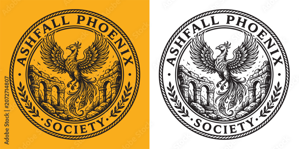 Fototapeta premium Classic Ashfall Phoenix Society circular emblem badge