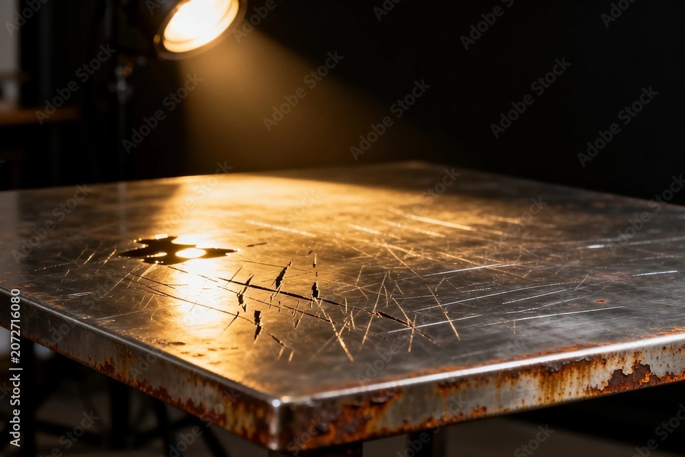Obraz premium Rusty Metal Table Under Warm Spotlight