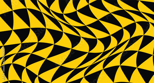 Abstract Yellow and Black Geometric Triangle Pattern Seamless Vector Mosaic Wallpaper with Bright Retro Diamond Shapes and Modern Decorative Texture Background Design Illustration
