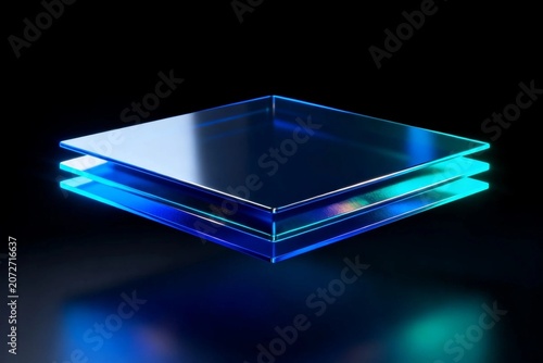 Stacked Glass Panels with Neon Glow
