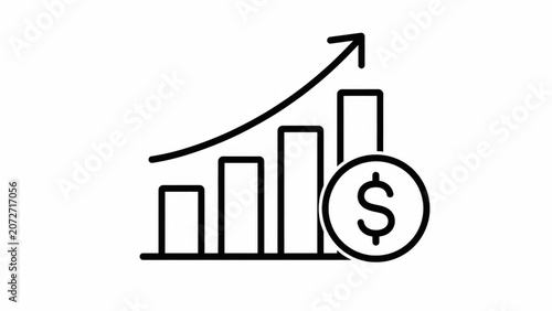 Black and white financial growth bar chart icon with a dollar currency sign