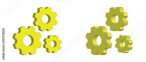 Glossy Yellow Gear Cogwheel Set with 3D Style Mechanical Icons