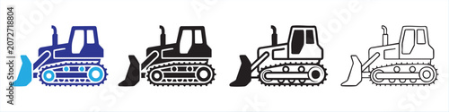 Fotografia Bulldozer construction machinery icon set featuring various graphical styles for engineering tasks