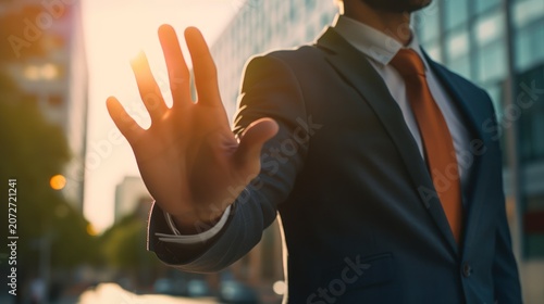 Businessman Making a Stop Gesture Outdoors