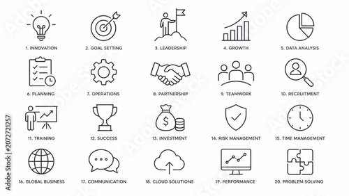 Set of thin line business and technology icons for web and mobile applications