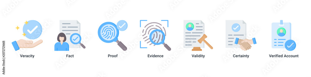 Ταπετσαρία Verified Facts web banner icon vector illustration with icons of Veracity, Fact,