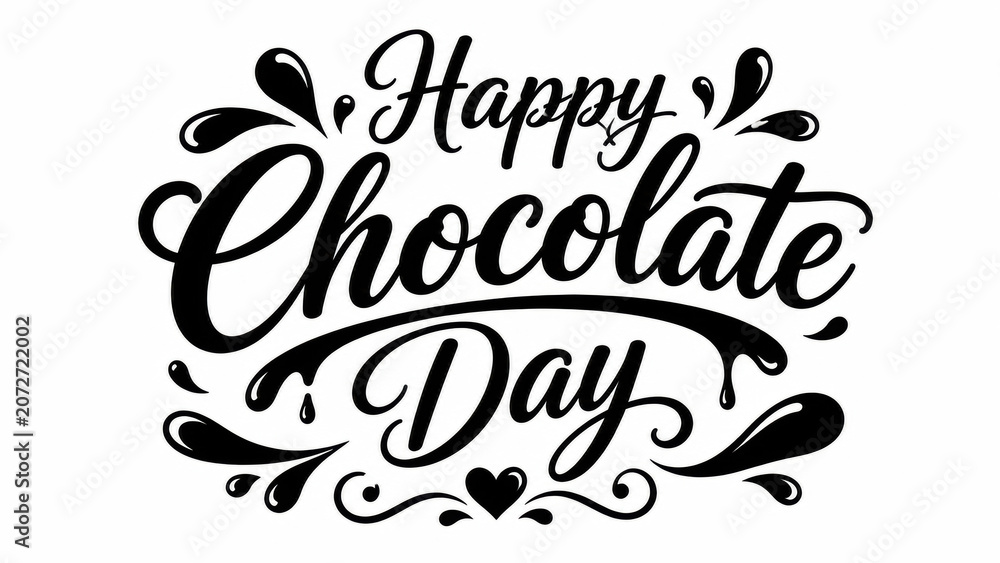 Fototapeta premium Happy chocolate day text design with decorative swirls and elegant typography