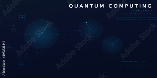 Quantum computing digital technology interface hud graphic with computing