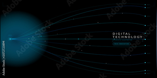 Abstract blue digital network technology background with glowing lines, sci