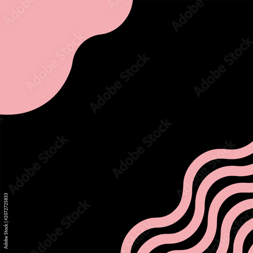 Abstract pink black background with wavy lines and shapes
