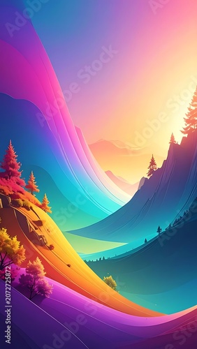Vibrant Sunset Mountain Landscape Nature Scene.