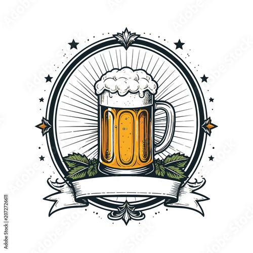 Vintage style beer mug with foam illustration.
